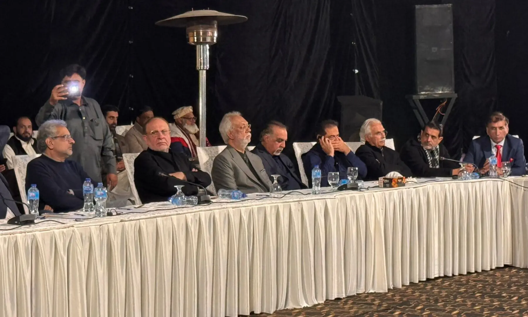  Shahid Khaqan Abbasi and Imran Ismail, among others, attend a conference in Islamabad on Jan 7, 2026. — via author 
