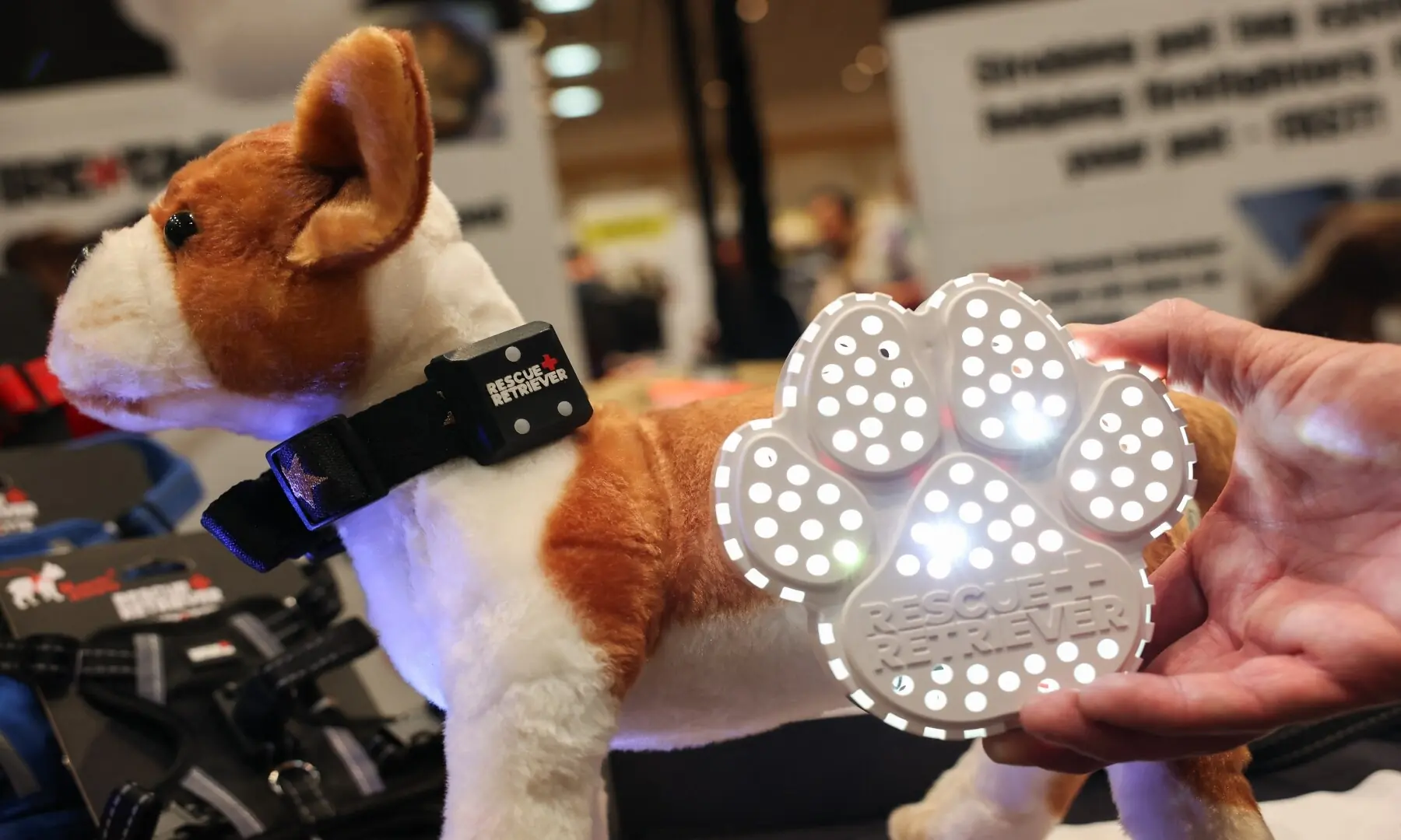 The Rescue Retriever Pet Smoke Detector, featuring a silent strobing smoke detector to help firefighters find pets in fires, is demonstrated during Pepcom ahead of the annual Consumer Electronics Show (CES) in Las Vegas, Nevada on January 5, 2026. &mdash; Patrick T. Fallon / AFP