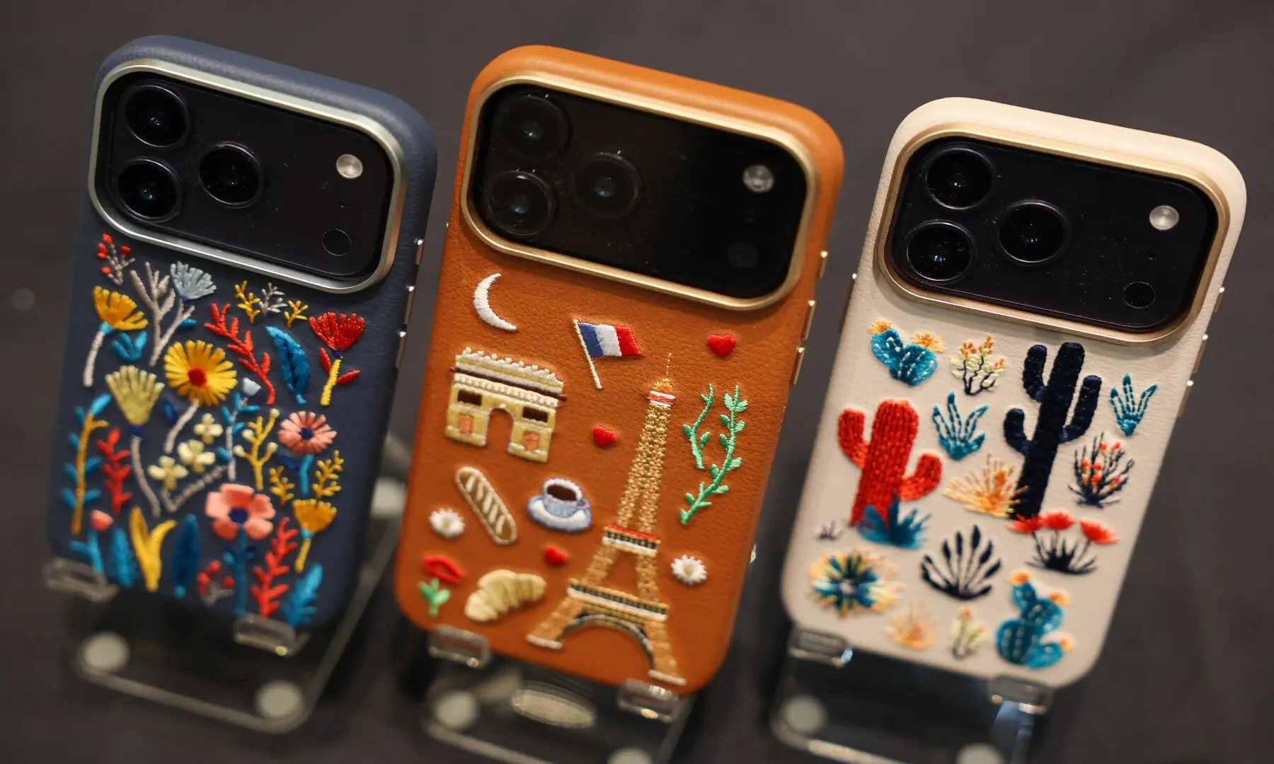 The Otterbox Symmetry Series Cactus Leather with Embroidery made with sustainably harvested organic nopal cactus is displayed during Pepcom ahead of the annual Consumer Electronics Show (CES) in Las Vegas, Nevada on January 5, 2026. &mdash; Patrick T. Fallon / AFP