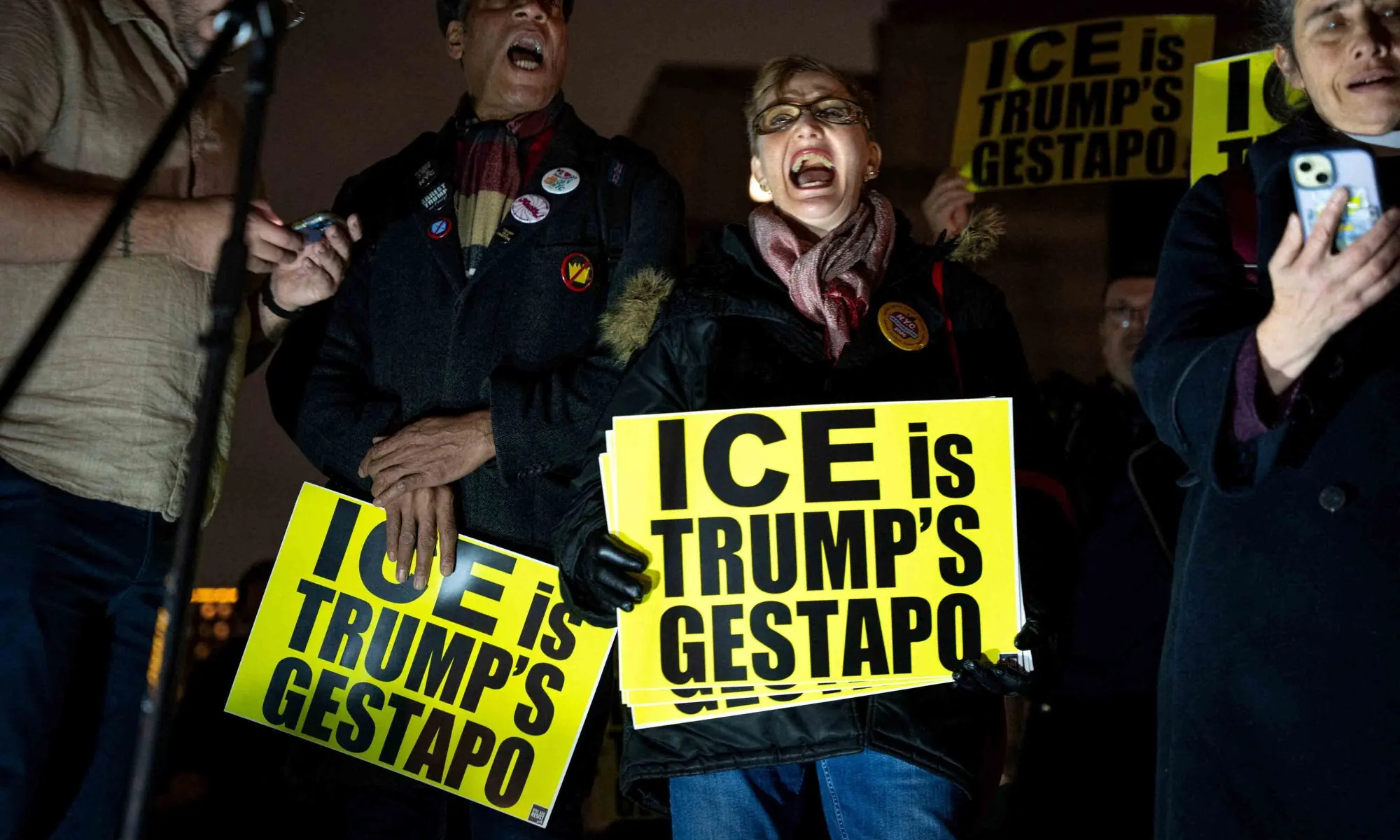 People protest against Immigration and Customs Enforcement (ICE), after a U.S. immigration agent shot and killed a 37-year-old woman in her car in Minneapolis, in New York City, U.S., January 7, 2026. REUTERS/Angelina Katsanis     TPX IMAGES OF THE DAY