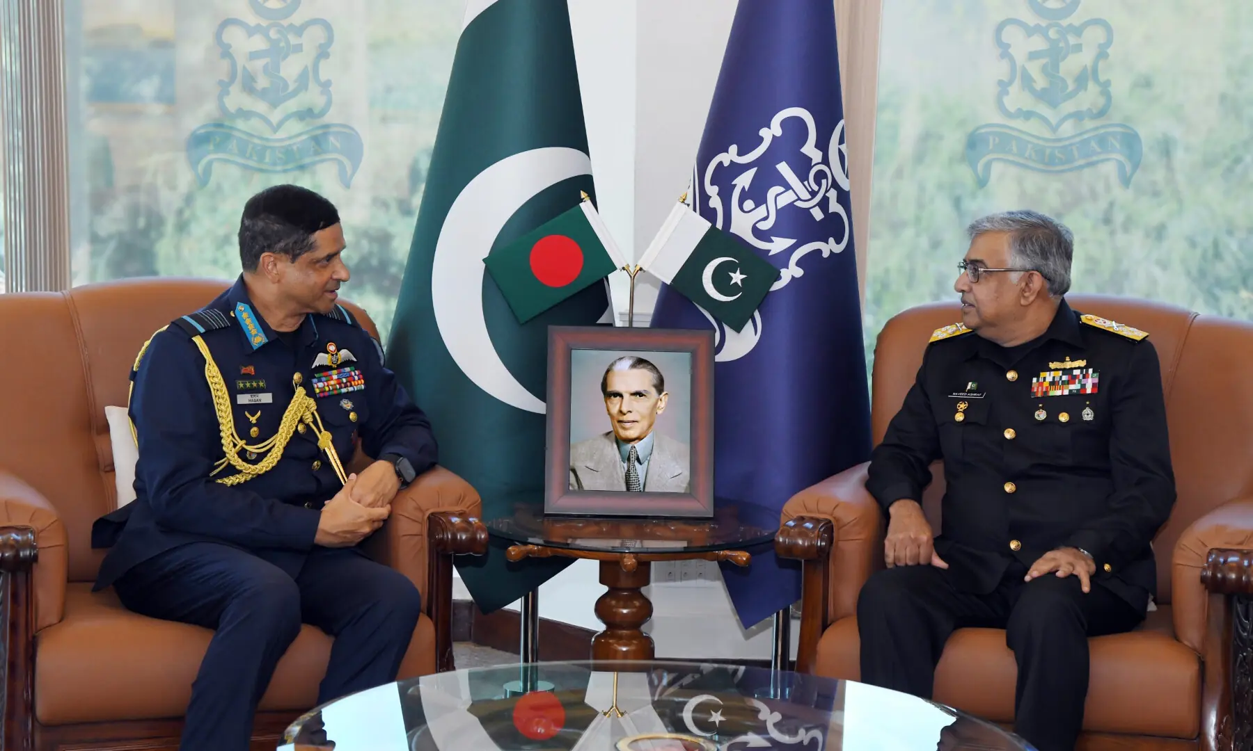 Bangladesh Air Force Air Chief Marshal (ACM) Hasan Mahmood Khan calls on Chief of the Naval Staff Admiral Ashraf at the Naval Headquarters in Islamabad on Jan 8, 2026. &mdash; X/dgprPaknavy