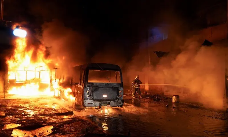 Members of the Syrian Civil Defence work to extinguish a fire after shelling amid renewed clashes between the Syrian army and the Syrian Democratic Forces in Aleppo, Syria, January 8, 2026. &mdash; Reuters