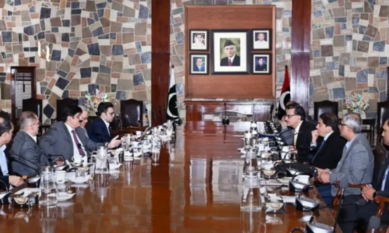 Sindh Chief Minister Syed Murad Ali Shah and Federal Railways Minister Hanif Abbasi discuss a multi-billion plan rupee to modernise modernise Sindh&rsquo;s railway network during their meeting at the CM House on Jan 8. &mdash;Photo courtesy @SindhCMHouse/x