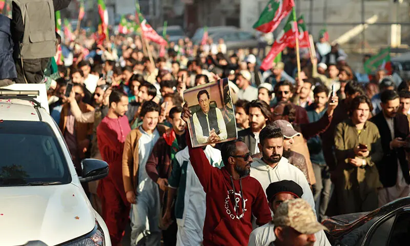 PTI workers and supporters take part in a rally celebrating the arrival of Khyber Pakhtunkhwa Chief Minister Sohail Afridi in Karachi on January 9. — X/@HaleemAdil