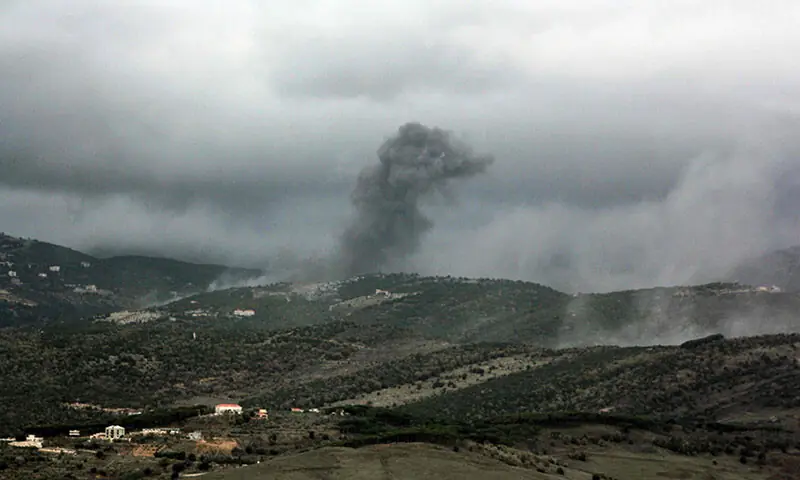 Smoke rises from the site of an Israeli airstrike that targeted the hilltops of the al-Rihane mountain in southern Lebanon on January 9. &mdash; AFP