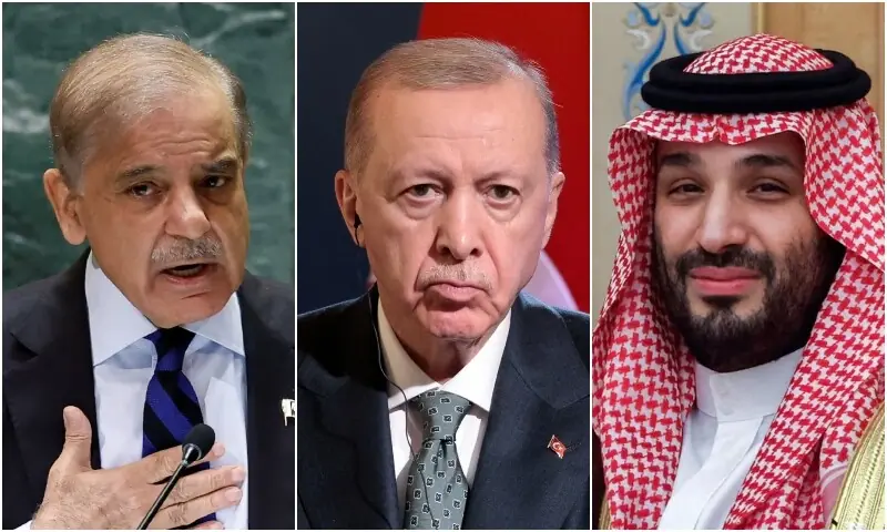 A combination photo of Prime Minister Shehbaz Sharif, Turkish President Recep Tayyip Erdogan and Saudi Crown Prince Mohammed bin Salman. &mdash; Reuters/File