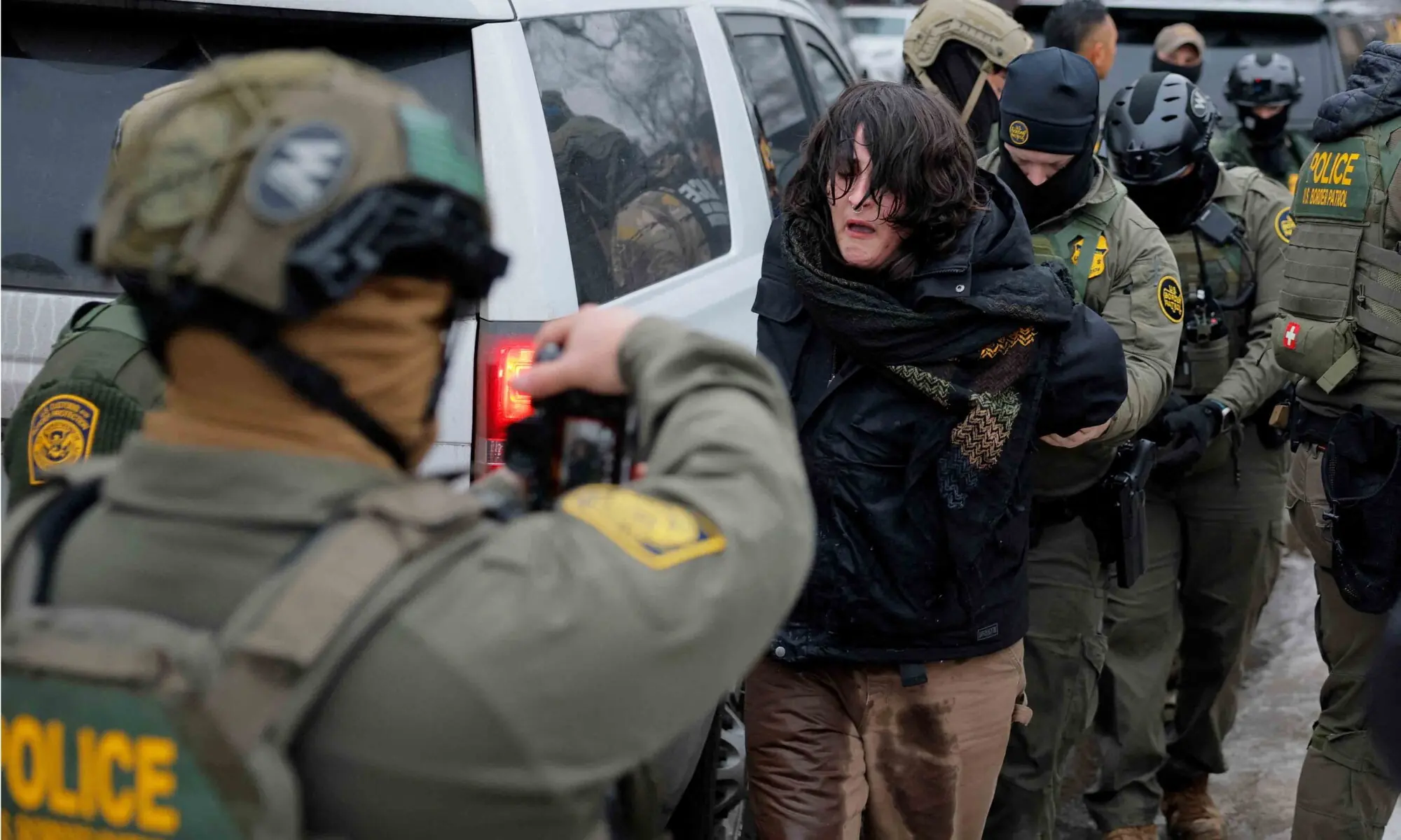 US BORDER Patrol Agents detain a protester a day after the fatal shooting of Renee Nicole Good by ICE in Minneapolis, sparking outrage that was intensified by Trump administration officials labelling the incident an act of &lsquo;domestic terrorism&rsquo;.&mdash;Reuters
