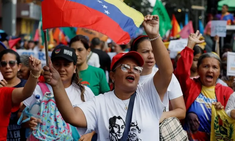 Supporters march calling for the release of Venezuela&rsquo;s ousted President Nicolas Maduro, days after he and his wife, Cilia Flores, were captured by US forces following US strikes on Venezuela, in Caracas, Venezuela, January 9. &mdash; Reuters