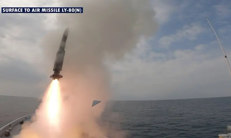 The Pakistan Navy conducted a &ldquo;comprehensive exercise&rdquo; in the north Arabian Sea, successfully firing a surface-to-air-missile. &mdash; Photo courtesy ISPR