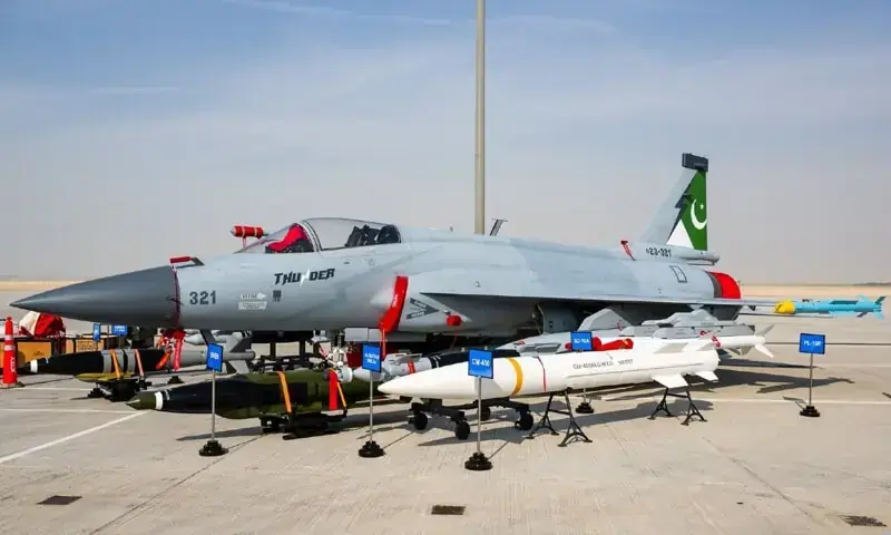 This image from November 20, 2025 shows Pakistan&rsquo;s contingent at the Dubai airshow featuring the JF-17 Thunder Block-III and the Super Mushshak trainer. &mdash; Photo courtesy ISPR/File