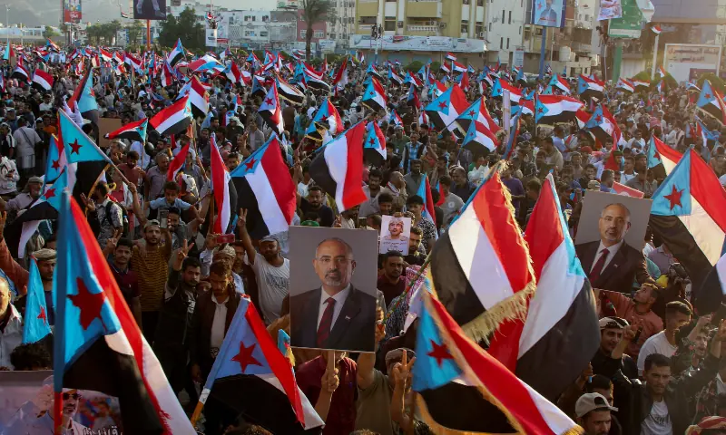 Supporters of the separatist group Southern Transitional Council rally in Aden, Yemen on January 10, 2026. &mdash; Reuters