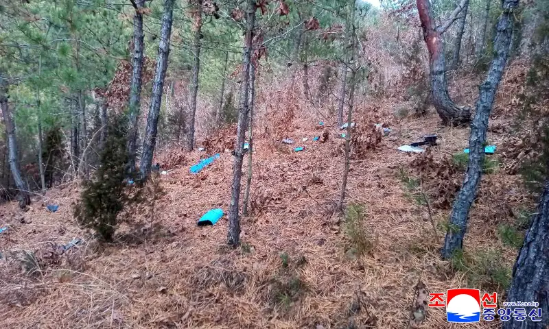 Fragments of a drone lie scattered on the ground in Muksan-ri area, Kaepung District, Kaesong City, North Korea, after North Korea said on Saturday that South Korea sent another drone into North Korean airspace on January 4, according to North Korean state media KCNA, in this picture released by North Korea&rsquo;s official Korean Central News Agency on January 10, 2026. &mdash; Reuters