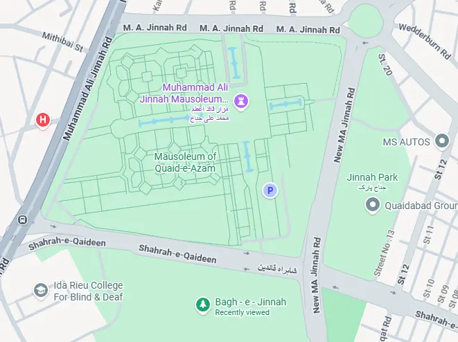  Mazar-i-Quaid and Bagh-i-JInnah situated opposite it. &mdash; screengrab via Google Maps 