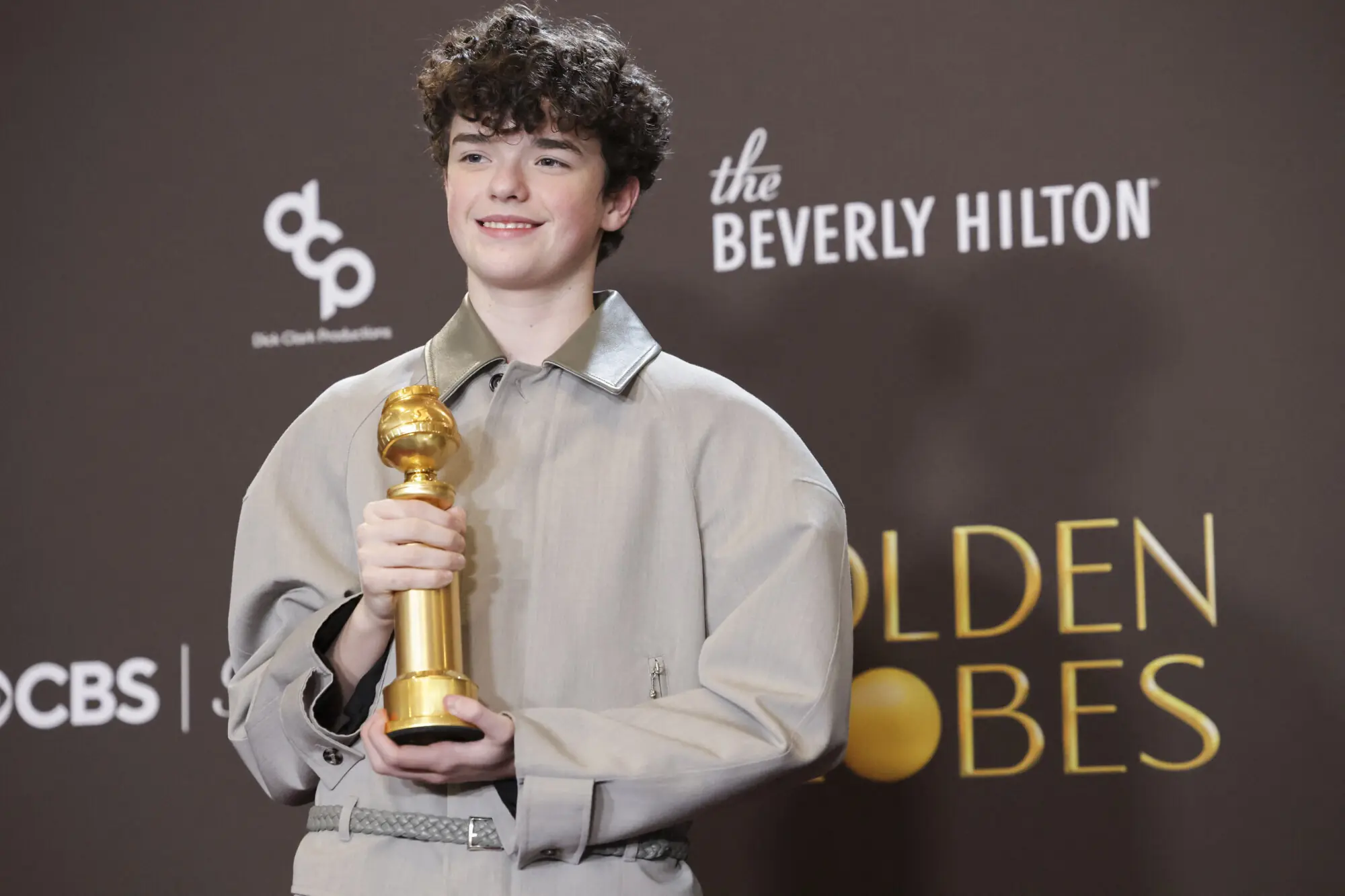 Owen Cooper, bagging a Golden Globe after winning an Emmy last year for Adolescence. Photo: Reuters
