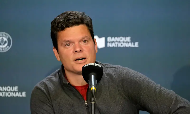Milos Raonic gives a press conference to announce he is pulling out of the tournament at IGA Stadium on August 6, 2024. — Reuters/File Milos Raonic gives a press conference to announce he is pulling out of the tournament at IGA Stadium on August 6, 2024. — Reuters/File