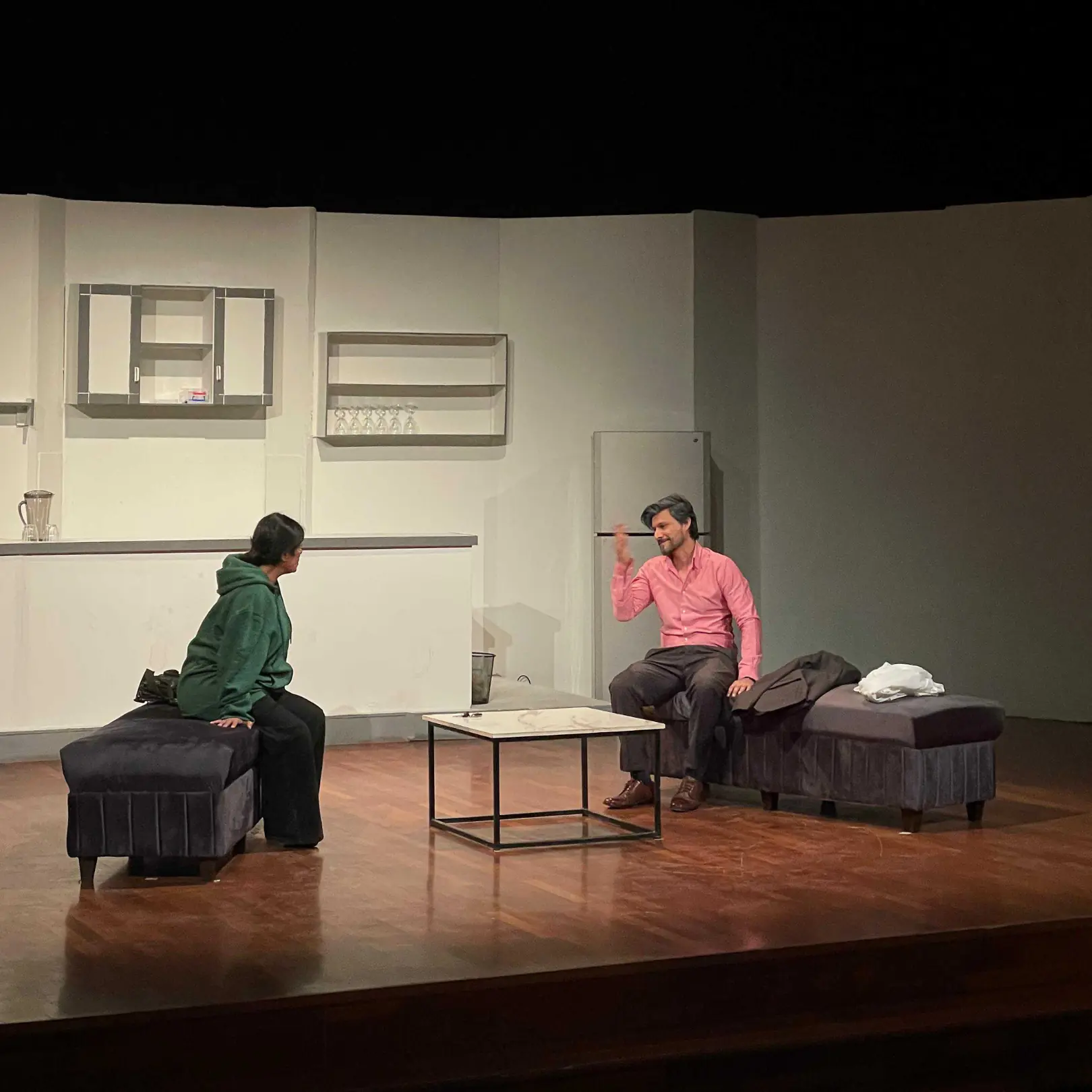 Haleema (Nimra Bucha) and Saad (Sonil Shanker) deep in conversation in the opening act of the play. Photo: Ali Rizvi/Instagram