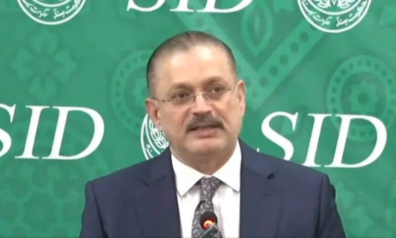 Sindh Senior Minister Sharjeel Memon addresses a press conference in Karachi on Jan 13, 2026. &mdash; screengrab via X/sindhinfodepart