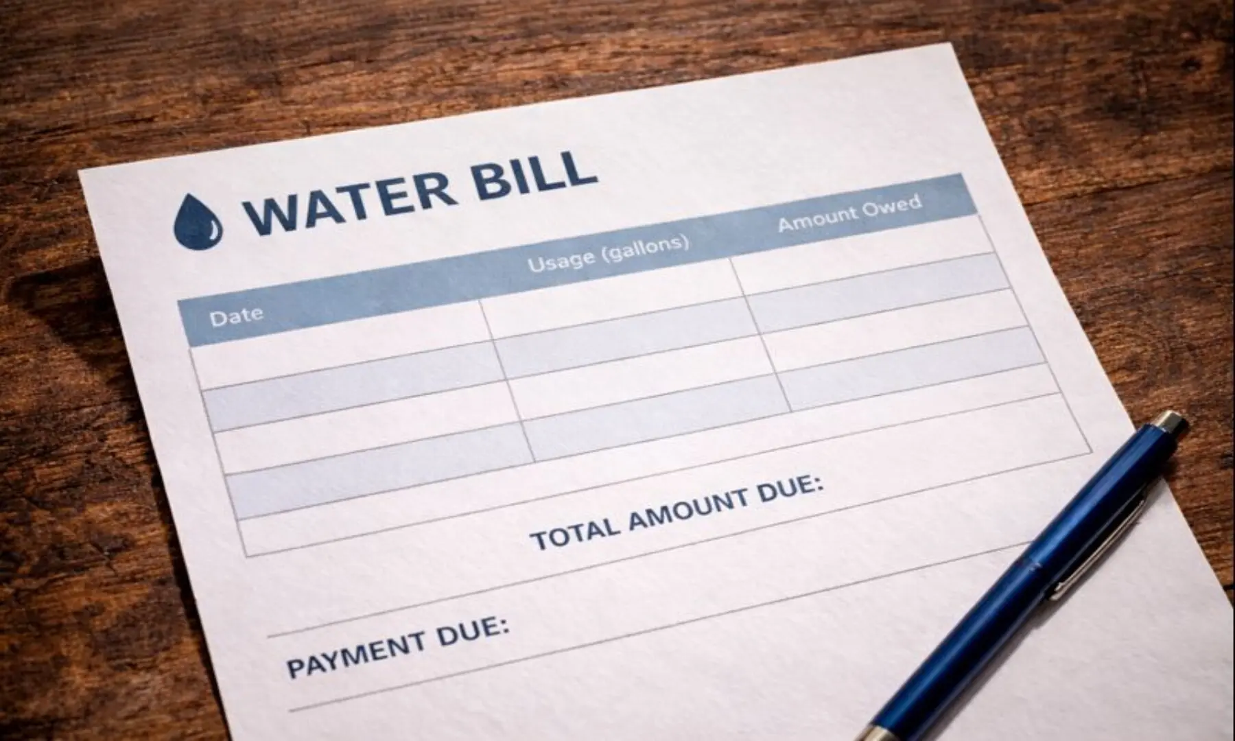 Image showing an AI generated water bill. &mdash; ChatGPT