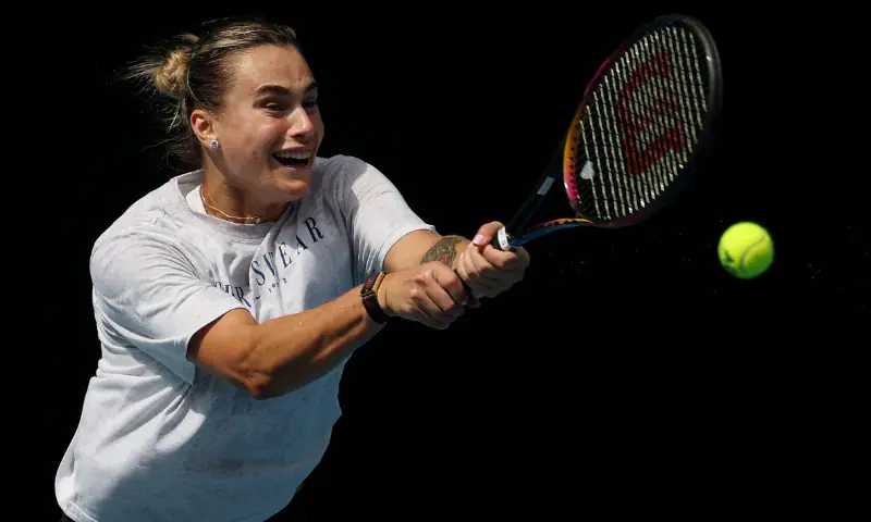 Belarus&rsquo; Aryna Sabalenka during practice ahead of the Australian Open at Melbourne Park in Melbourne, Australia on January 15, 2026. &mdash; Reuters