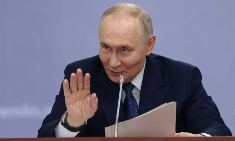 Russian President Vladimir Putin chairs a meeting on the development of autonomous systems at the Aminyevskoye depot of the Moscow Metro in Moscow, Russia January 16, 2026. &mdash; Reuters