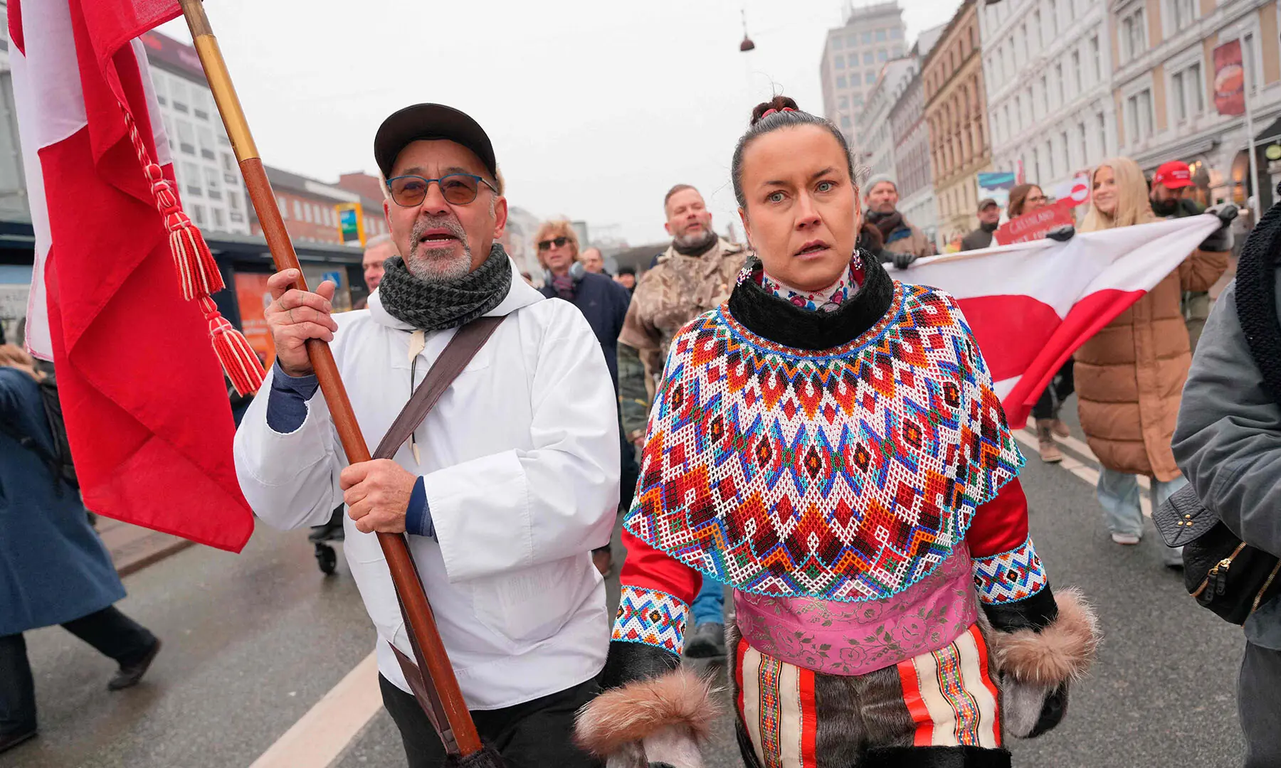Protesters march during a rally under the slogans ‘Hands off Greenland’ and ‘Greenland for Greenlanders’ while heading to the US Embassy in Copenhagen, Denmark on January 17. — AFP
