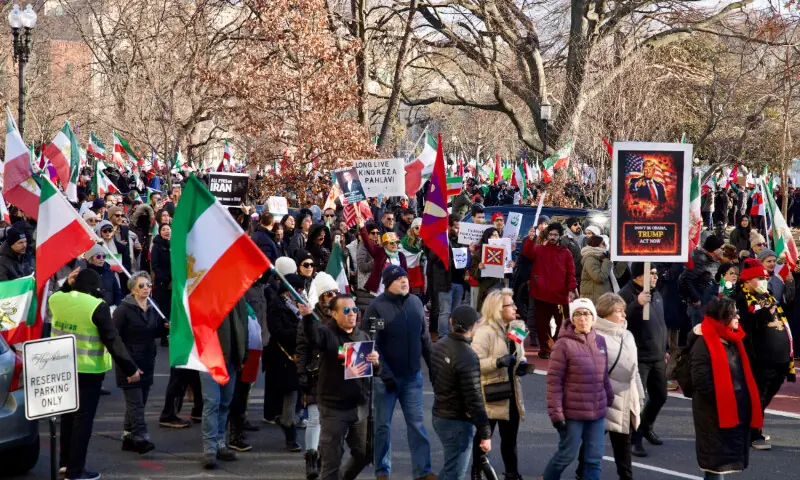 Demonstrators, protesting the deadly crackdown in Iran, rally near the White House in Washington, DC, on January 17, 2026. &mdash; AFP