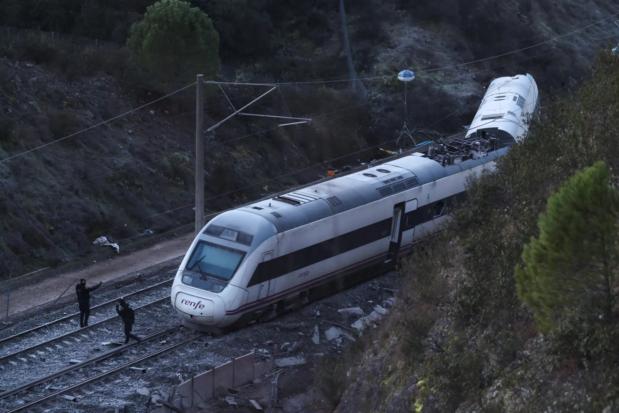 Members of the Spanish Civil Guard work next to one of the trains&Acirc; involved in the accident, at the site of a deadly derailment of two high-speed trains near Adamuz, in Cordoba, Spain, January 19, 2026. &mdash;Reuters