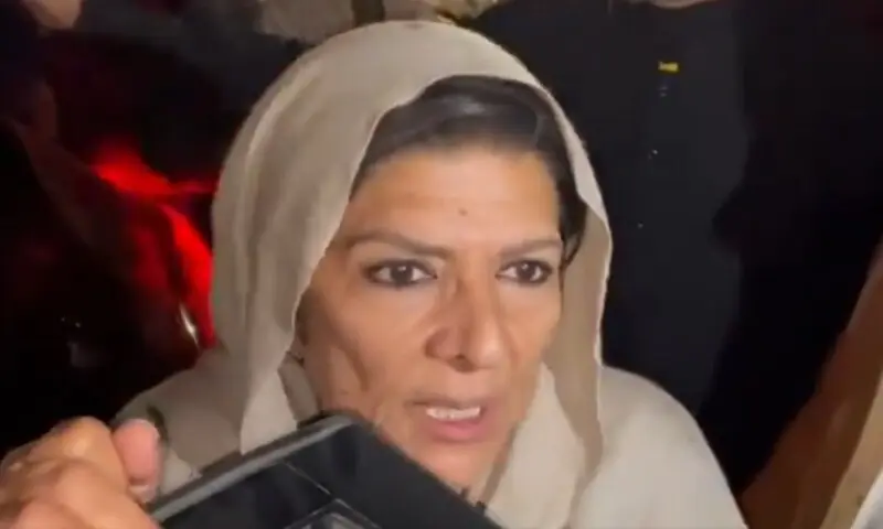 Aleema Khan, sister of PTI founder Imran Khan, speaks to reporters during a sit-in near Adiala jail in Rawalpindi on January 20. &mdash; Screengrab via X@PTIofficial
