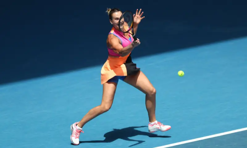 Belarus’ Aryna Sabalenka hits a return against China’s Bai Zhuoxuan during their women’s singles match on day four of the Australian Open tennis tournament in Melbourne on January 21, 2026. — AFP Belarus’ Aryna Sabalenka hits a return against China’s Bai Zhuoxuan during their women’s singles match on day four of the Australian Open tennis tournament in Melbourne on January 21, 2026. — AFP