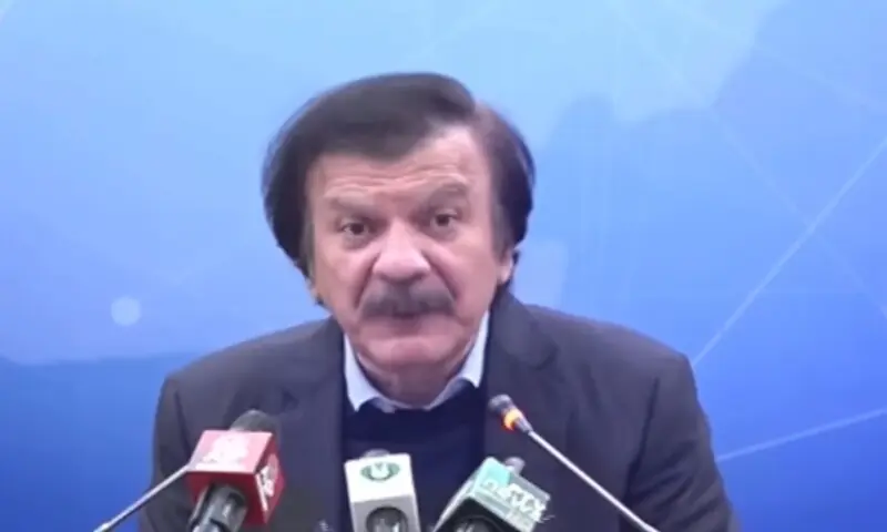 Special Assistant to the Prime Minister Haroon Akhtar Khan addresses a press conference on January 21. &mdash; DawnNewsTV