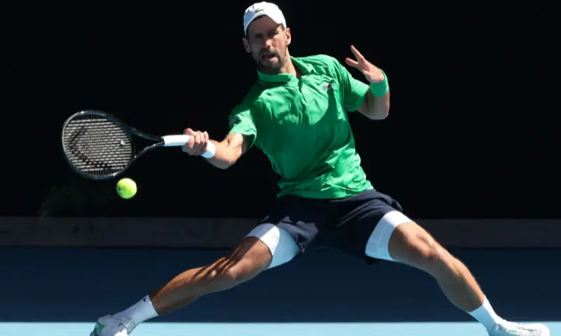 Serbia&rsquo;s Novak Djokovic hits a return to Italy&rsquo;s Francesco Maestrelli during their men&rsquo;s singles match on Day 5 of the Australian Open tennis tournament in Melbourne on January 22, 2026. &mdash; AFP