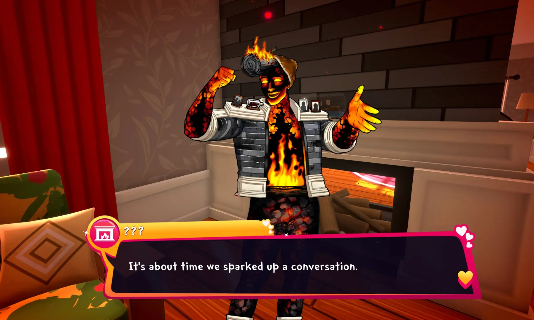(And he plays a fireplace and that&rsquo;s intentional.) &ndash; screengrab by author