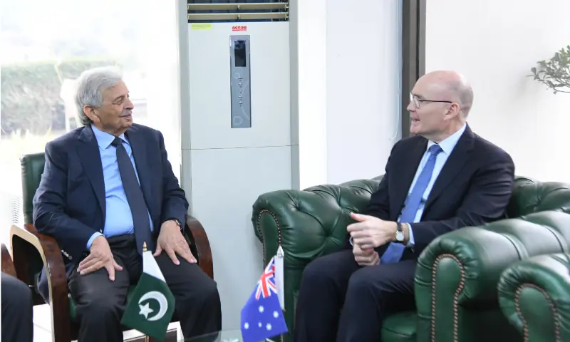 Federal Minister for National Food Security and Research Rana Tanveer Hussain meets Australian High Commissioner Timothy Kane in Islamabad on January 22. &mdash; PID