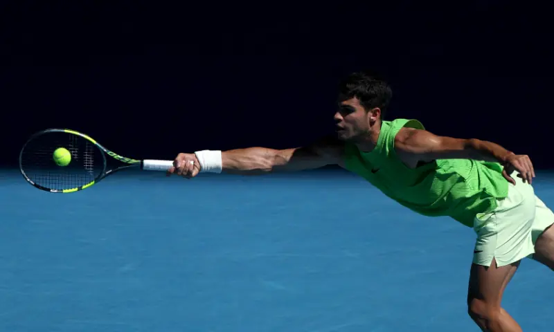 Spain’s Carlos Alcaraz in action during his third round match against France’s Corentin Moutet at the Australian Open at Melbourne Park, Melbourne, Australia on January 23, 2026. — Reuters Spain’s Carlos Alcaraz in action during his third round match against France’s Corentin Moutet at the Australian Open at Melbourne Park, Melbourne, Australia on January 23, 2026. — Reuters