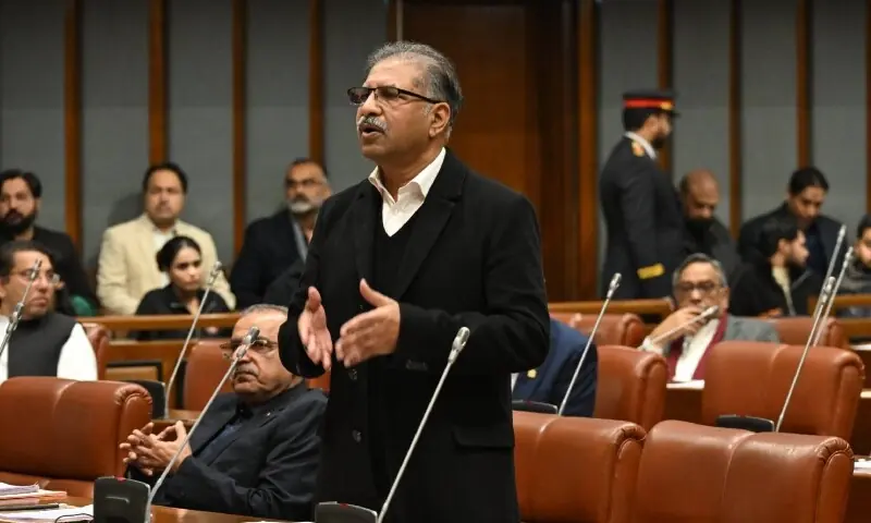 PTI&rsquo;s Ali Zafar speaks in the Senate on January 20. &mdash; Photo courtesy Senate/Facebook