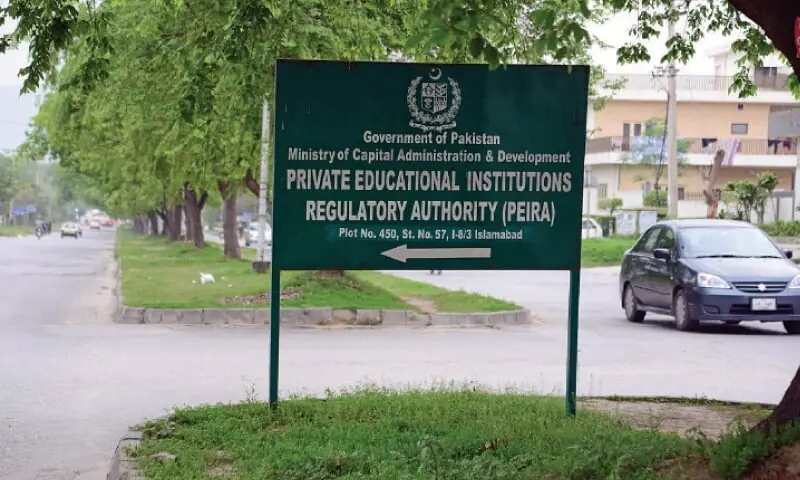 This signboard shows the way to the offices of Peira, located in a residential area.—Photo by Khurram Amin/File This signboard shows the way to the offices of Peira, located in a residential area.—Photo by Khurram Amin/File