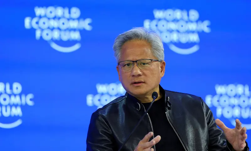 President and CEO of NVIDIA, Jensen Huang attends the 56th annual World Economic Forum (WEF) meeting in Davos, Switzerland, on January 21, 2026. &mdash; Reuters