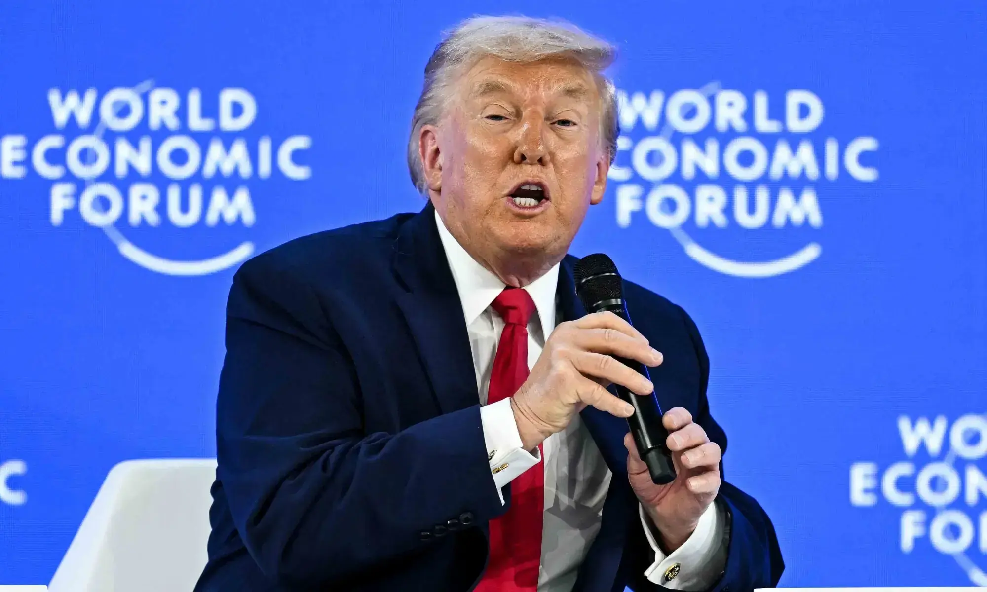 US President Donald Trump speaks during the World Economic Forum (WEF) annual meeting in Davos on January 21, 2026. &mdash; AFP