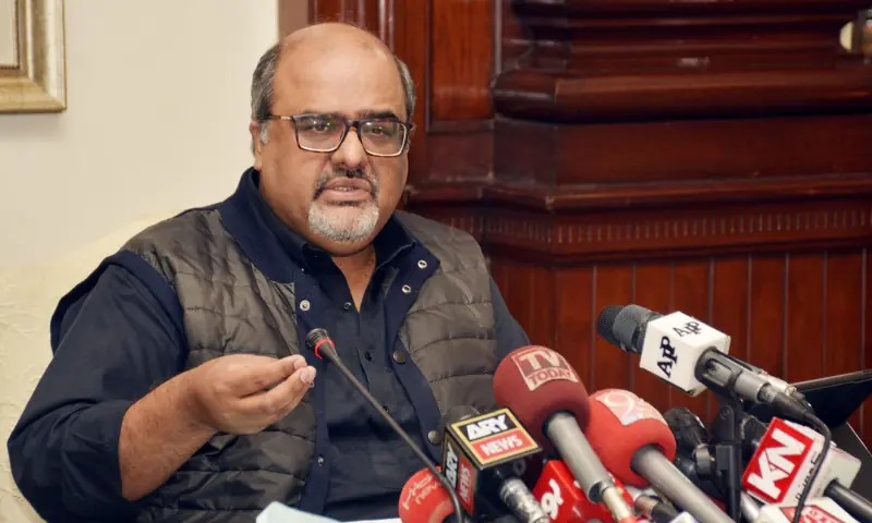 Former adviser to Prime Minister on Accountability and Interior Shahzad Akbar addresses a press conference in Lahore. — PID/File Former adviser to Prime Minister on Accountability and Interior Shahzad Akbar addresses a press conference in Lahore. — PID/File