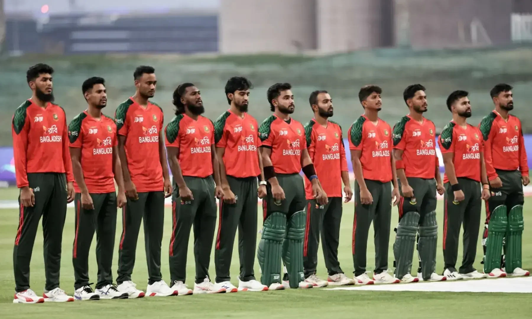 Bangladesh line up for the anthem for the Bangladesh vs Sri Lanka men&rsquo;s T20 Asia Cup match in Abu Dhabi on
September 13, 2025. &mdash; AFP/File