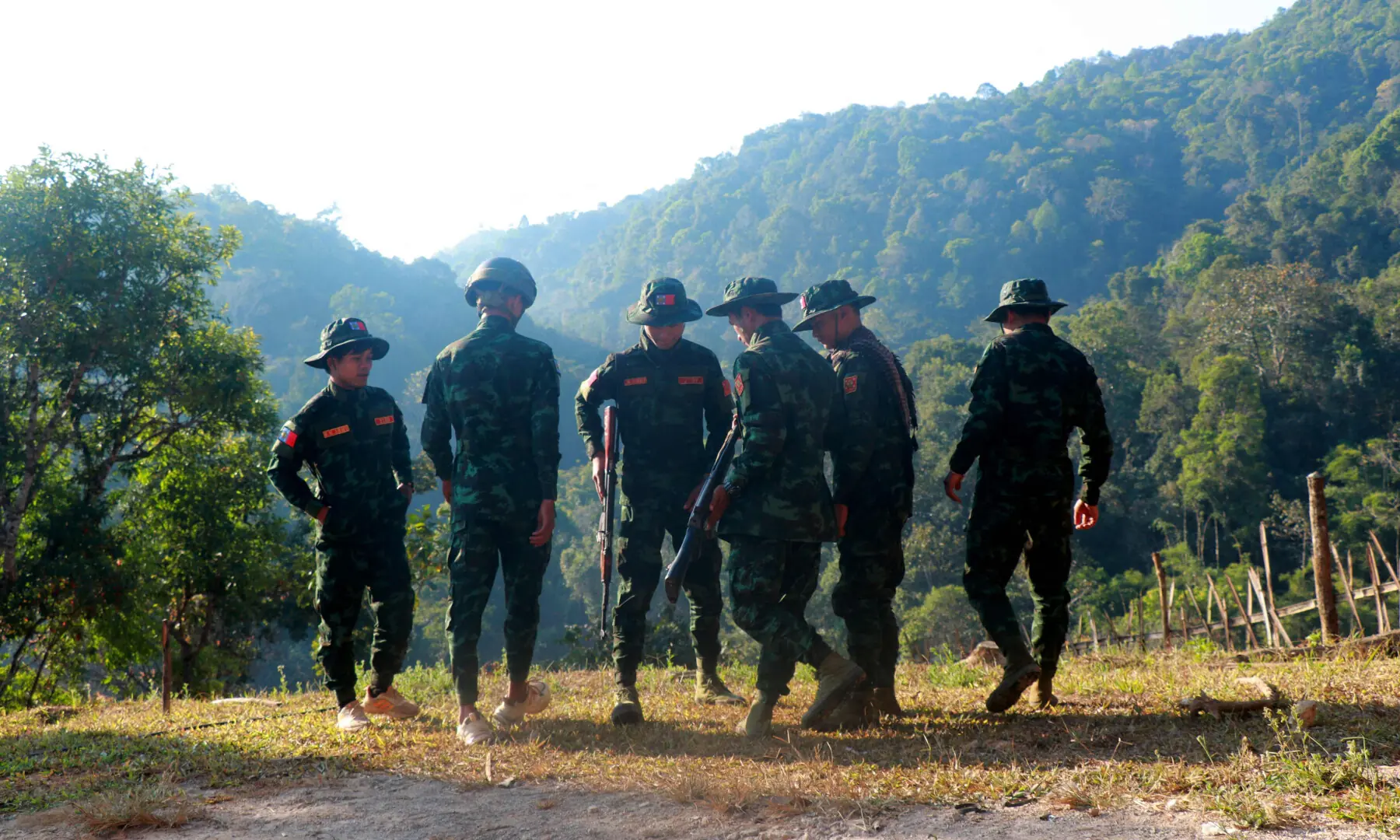 Members of the Kayan National Army (KNA) stand guard around their base camp in Pekon township, in Myanmar’s eastern Shan State on January 25, 2025 as voters went to the polls in junta-controlled parts of the constituency. — AFP Members of the Kayan National Army (KNA) stand guard around their base camp in Pekon township, in Myanmar’s eastern Shan State on January 25, 2025 as voters went to the polls in junta-controlled parts of the constituency. — AFP