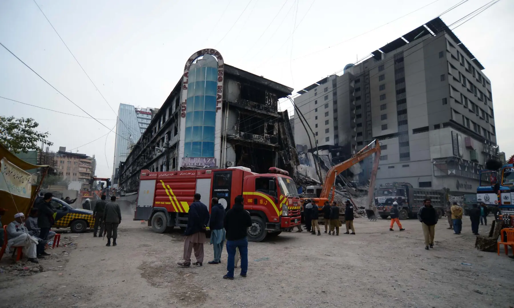 A search operation is underway at the Gul Plaza shopping mall, on Jan 25, 2026. &mdash; PPI Images