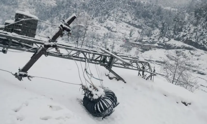 A power pylon along with the transformer collapsed in Puran tehsil of Shangla, on Jan 25, 2026. — Dawn A power pylon along with the transformer collapsed in Puran tehsil of Shangla, on Jan 25, 2026. — Dawn