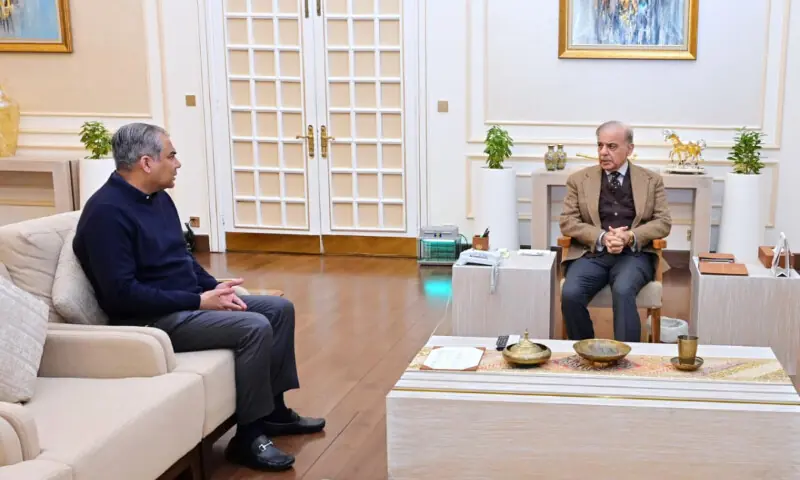 Interior Minister Mohsin Naqvi met Prime Minister Shehbaz Sharif in Islamabad on Monday. &mdash; Photo courtesy PMO