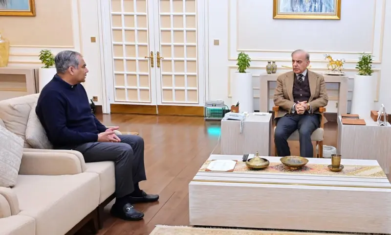 Interior Minister and PCB Chairman Mohsin Naqvi calls on Prime Minister Shehbaz Sharif in Islamabad on January 26. — PID Interior Minister and PCB Chairman Mohsin Naqvi calls on Prime Minister Shehbaz Sharif in Islamabad on January 26. — PID