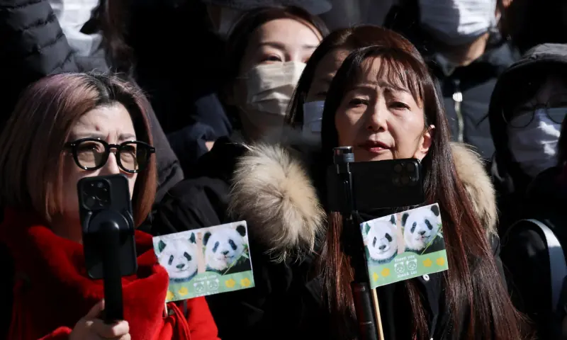 Panda fans gather to see off twin pandas Xiao Xiao and Lei Lei before a truck transporting them departs from Ueno Zoo for their planned return to China, in Tokyo, Japan on Jan 27, 2026. &mdash; Reuters