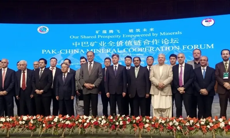 Planning Minister Ahsan Iqbal at the Pakistan-China Mineral Cooperation Forum on January 28 in Islamabad. &mdash; Radio Pakistan