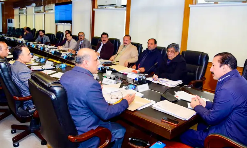 AJK Prime Minister Faisal Mumtaz Rathore chairs a cabinet meeting in Muzaffarabad on January 28. &mdash; photo via author