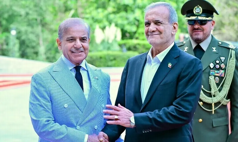 In this file photo, Prime Minister Shehbaz Sharif is received by Iranian President Masoud Pezeshkian at Saadabad Palace in Tehran, Iran. &mdash; Photo via X/(@PTVNewsOfficial)/File