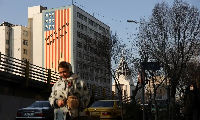An anti-US mural on a building in Tehran, Iran, January 24. &mdash; Reuters